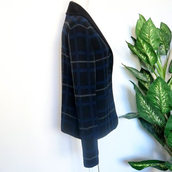 Margaret O'Leary Black Plaid Merino Wool Knit Long Sleeve Cardigan Sweater - Picture 5 of 10